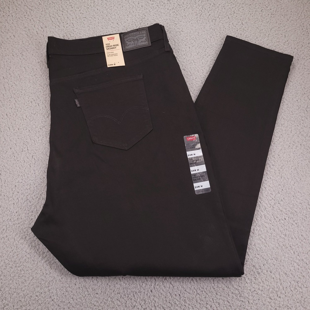 LEVIS 721 Jeans Size 24W High Rise Skinny Black Stretch Denim 44x30 NEW